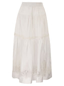 Maurizio Mykonos Cotton And Rayon Midi Skirt With Embroidered Inserts