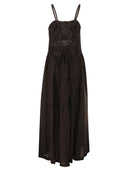Maurizio Mykonos Long Linen Dress With Embroidered Bodice And Slim Straps