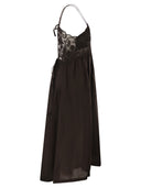 Maurizio Mykonos Long Linen Dress With Embroidered Bodice And Slim Straps