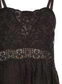 Maurizio Mykonos Long Linen Dress With Embroidered Bodice And Slim Straps
