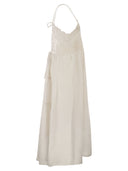 Maurizio Mykonos Long Linen Dress With Embroidered Bodice And Slim Straps