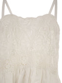 Maurizio Mykonos Long Linen Dress With Embroidered Bodice And Slim Straps