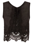 Maurizio Mykonos Linen Top With Tonal Embroidery And Lace Hem