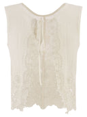 Maurizio Mykonos Linen Top With Tonal Embroidery And Lace Hem
