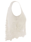 Maurizio Mykonos Linen Top With Tonal Embroidery And Lace Hem