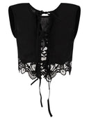 Maurizio Mykonos Lightweight Linen Top With Broderie Anglaise Hem And Lace Up Back