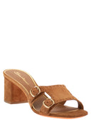 Sandalias tipo chinelas de ante con doble hebilla y tacón cuadrado de Santoni