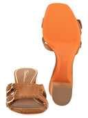 Sandalias tipo chinelas de ante con doble hebilla y tacón cuadrado de Santoni