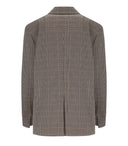 K.K. Beigefarbener, einreihiger Blazer mit Karomuster