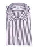 Mazzarelli Camicie Camicia In Cotone A Righe Marrone E Bianca Slim Fit