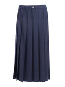 Fabiana Filippi Gonna A Pieghe Con Vita Elasticata In Frescolana Tecnico Color Blu Notte