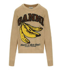 Ganni Graphic Beige Crewneck Jumper