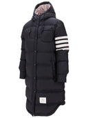 Thom Browne Downfilled Below Knee Hooded Shirtdress W/4 Bar In Shiny Ripstop