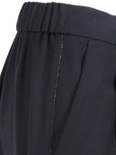 Fabiana Filippi Pantalone Jogging Con Pinces In Frescolana E Filo Diamante Color Blu Notte