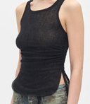 Ann Demeulemeester Mara Wrinkled Cropped Tank Top Jacquard Wool Jerse