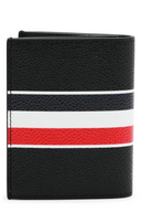 Thom Browne Double Card Holder W/ Rwb Stripe In Pebble Grain Leather