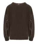 Maglia girocollo traforata Twinset color cioccolato