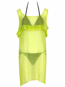 La Rose La Rose Green Silk Long Dress With Rouches