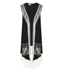 Pahiesa Formentera Black Fringed Kimono