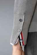 Thom Browne Garment Dye Cardigan Stitch V Neck Cardigan In Cotton W/ Tonal 4 Bar Stripe