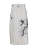 Thom Browne Classic Knee Dropped Back Pleated Skirt In Engineered Bird Toile Printed Silk Twill