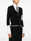 Thom Browne Cardigan Coupe Relax à Col V Avec Rayures À 4 Barres En Fine Laine Mérinos Avec Liseré