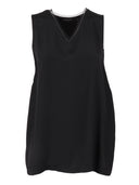 Fabiana Filippi Canotta Scollo V In Enver Satin Con Bordo Tulle,Filo Diamant Color Nero