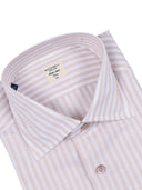 Mazzarelli Camicie Camicia In Misto Lino/Cotone A Righe Bianca E Beige Slim Fit