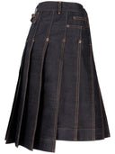 Gonna a pieghe classica a 5 tasche Thom Browne, lunghezza bermuda, in denim con cimosa giapponese di peso lt