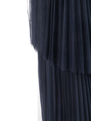 Fabiana Filippi Abito Lungo Collo Vogatore Con Balza In Tulle Plisse' Soleil Color Blu Notte