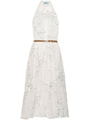 Prada Blumenbesticktes Seiden-Midikleid