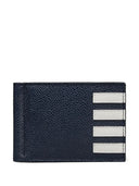 Thom Browne Money Clip Wallet W/ Side 4 Bar Stripes In Pebble Grain Leather