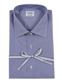 Mazzarelli Camicie Camicia En Popeline De Coton A Righe Celeste E Bianco Coupe Slim