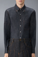 Thom Browne L/S Bd Straight Fit Shirt W/ Rwb Inner Cuff Detail And Self Armband In Shirting Denim
