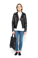 La Rose La Rose Leather Shopping Bag Black