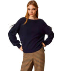 Twinset Blauer Pullover mit Federn