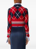 Cardigan Thom Browne Argyle Jersey Intarsio Con Scollo A V Rimpicciolito In Grossa Lana Merino Con Strisce Rwb