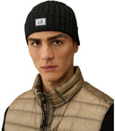 C.P. Company Black Beanie With Logo