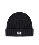 C.P. Company Black Beanie With Logo