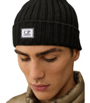 C.P. Company Black Beanie With Logo