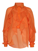Alberta Ferretti Camicia Arancione Con Volant