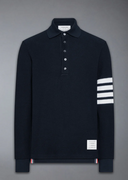 Polo Thom Browne a maniche lunghe in piqué testurizzato con Eng 4 Bar