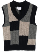 Thom Browne Patchwork Baby Cable Intarsia V Neck Vest In Donegal