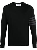 Thom Browne Classic Crewneck Pullover W/ Bar Stripe In Fine Merino Wool