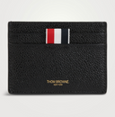 Thom Browne Single Card Holder W/ Rwb Bow In Pebble Grain Leather