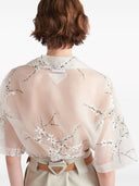 Prada Floral Embroidered Short Sleeved Sheer Shirt