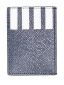 Thom Browne Single Card Holder W/ Side 4 Bar Stripes In Pebble Grain Leather