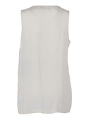 Fabiana Filippi Canotta Scollo V In Enver Satin Con Bordo Tulle,Filo Diamant Color Burro