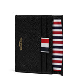 Thom Browne Double Card Holder W/ Goose Half Drop Embroidery In Pebble Grain Leather