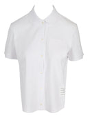Thom Browne Ss Round Collar Rib Cuff Button Down Shirt In Cotton Milano